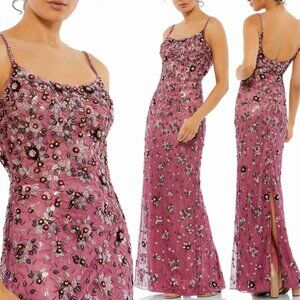 NWT MAC DUGGAL LONG ROSE PINK BEADED EMBELLISHED FLORAL GOWN 5477